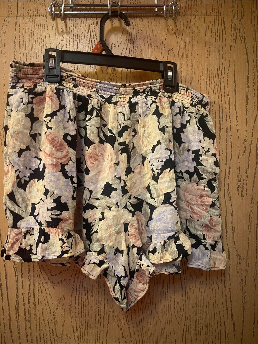 Floral Ruffle Sleep Shorts - Black with Pink & Cream Flowers
